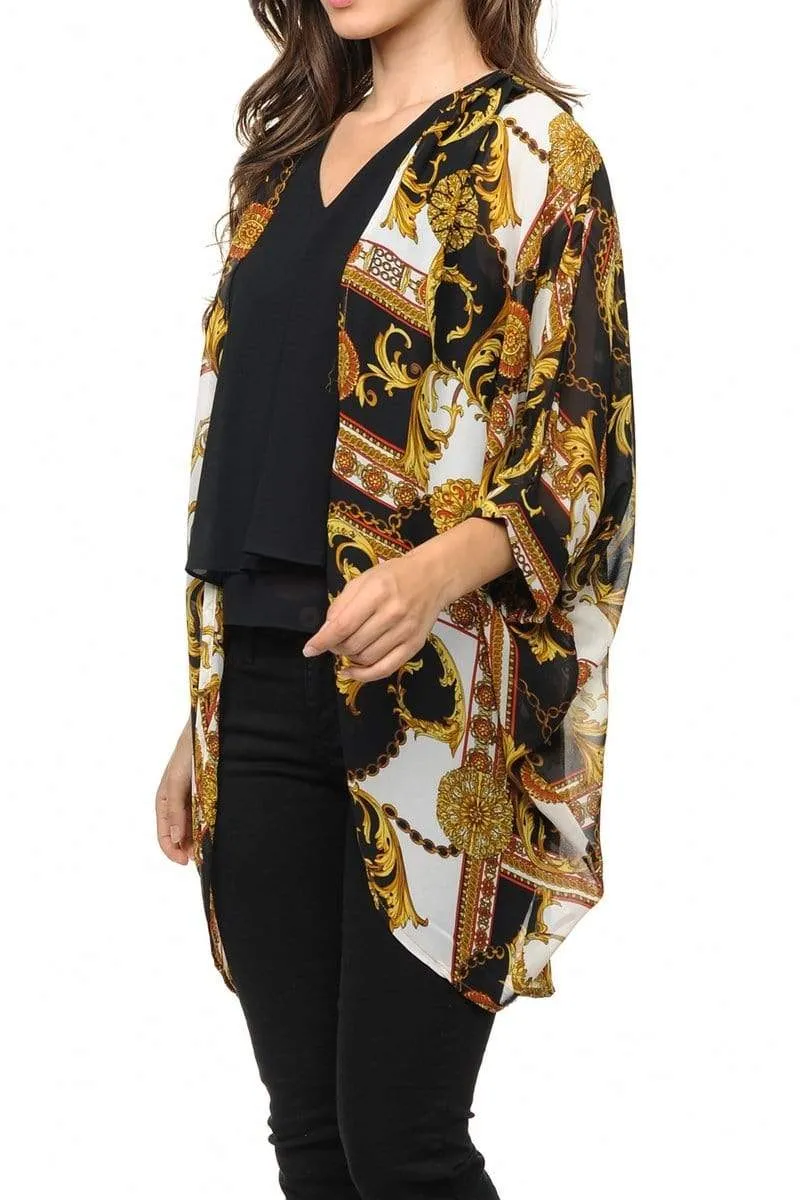 Auliné Collection Womens USA Made Casual Cover Up Cape Gown Robe Cardigan Kimono, Baroque