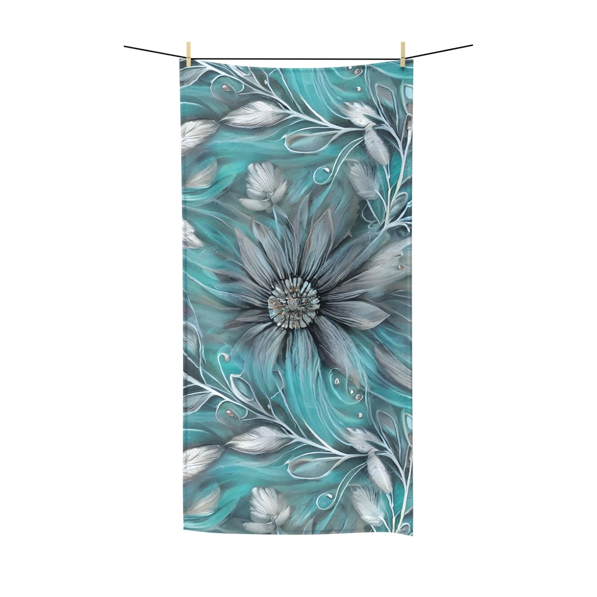 Beach Towel, Elegant floral and feather, Polycotton Towel