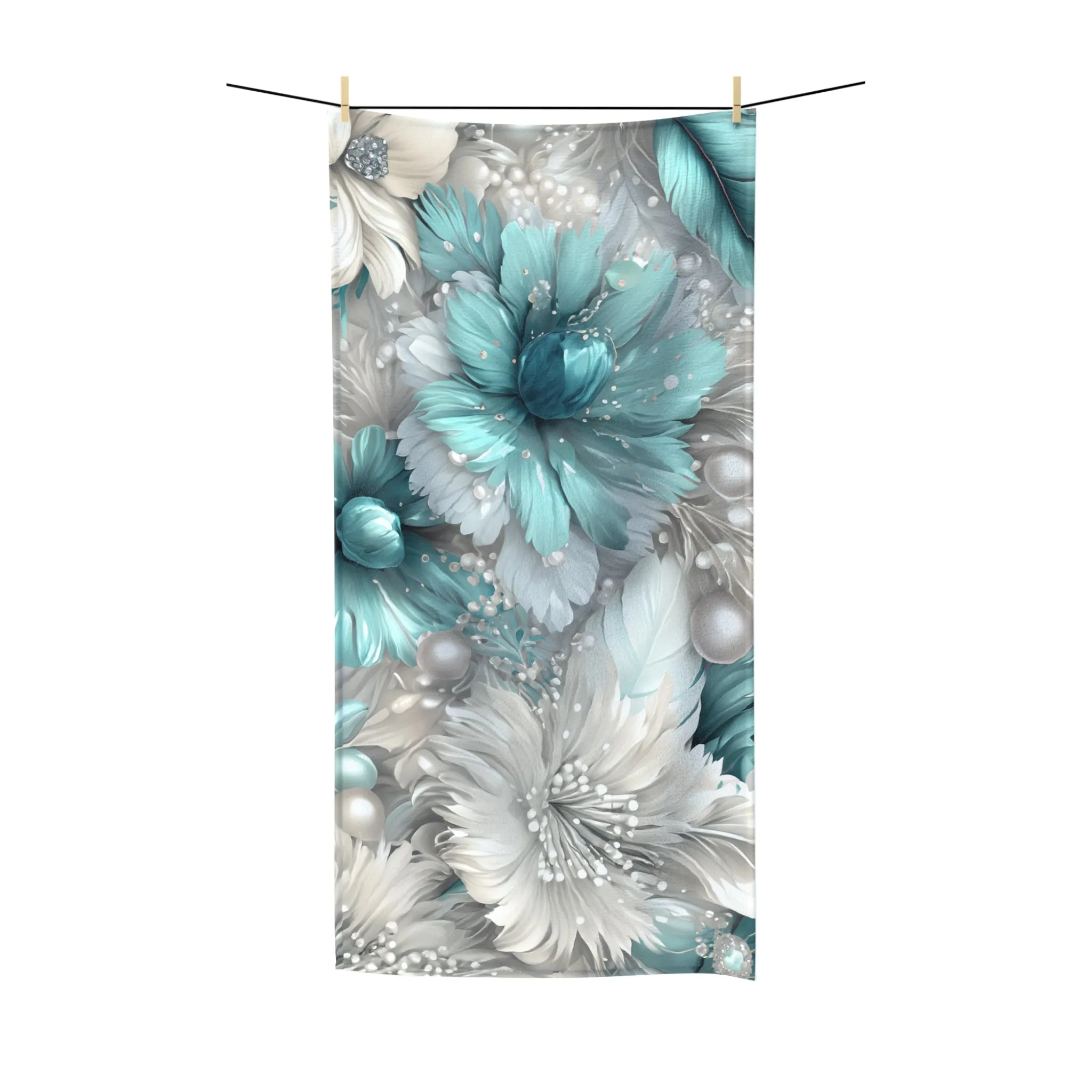 Beach Towel,  Turquoise Floral, Polycotton Towel