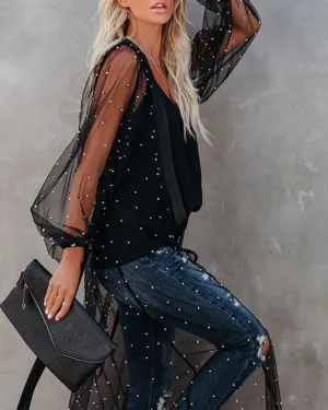 Black Starry Sheer Sequin Duster Kimono