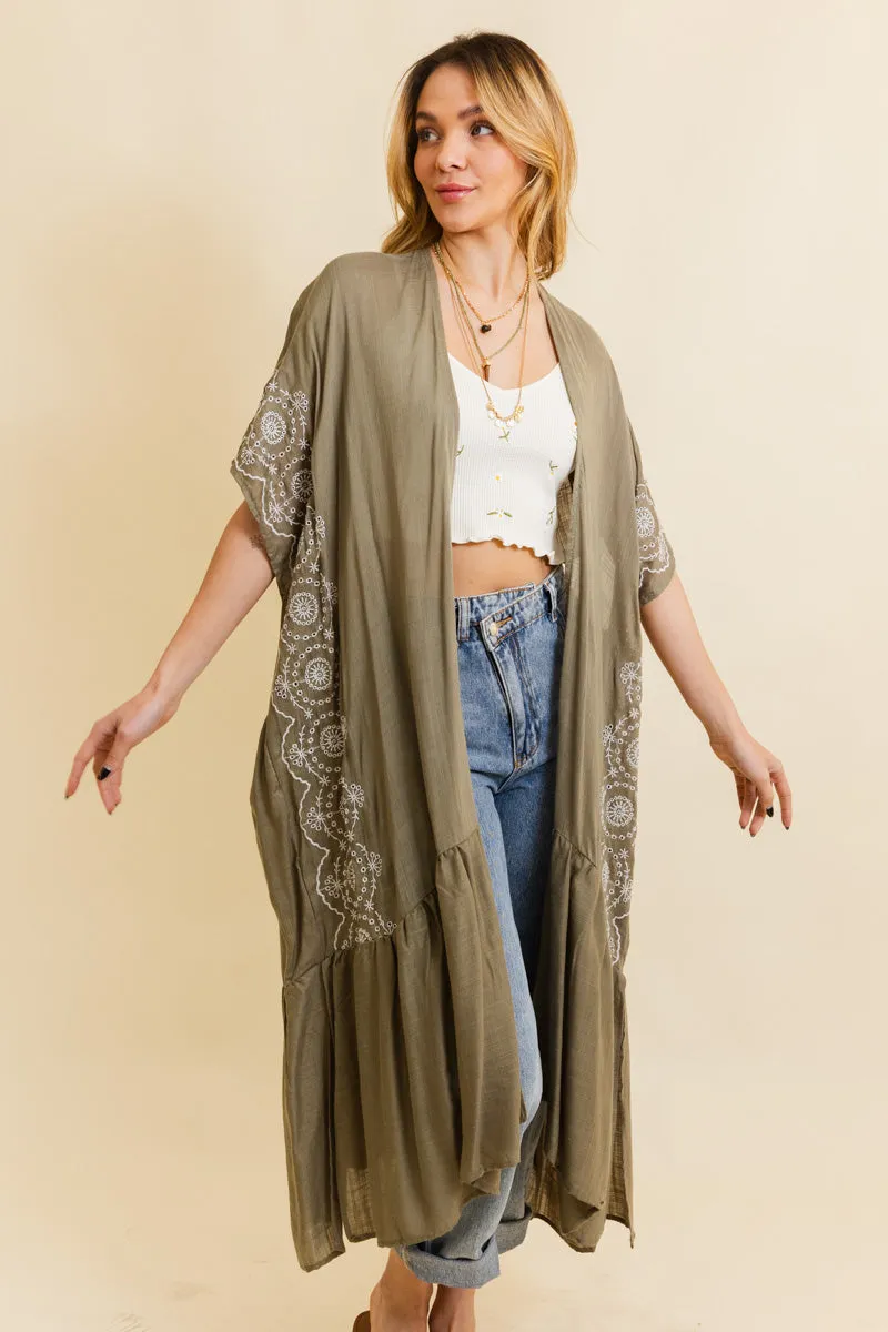 Boho Tribal Embroidered Longline Kimono