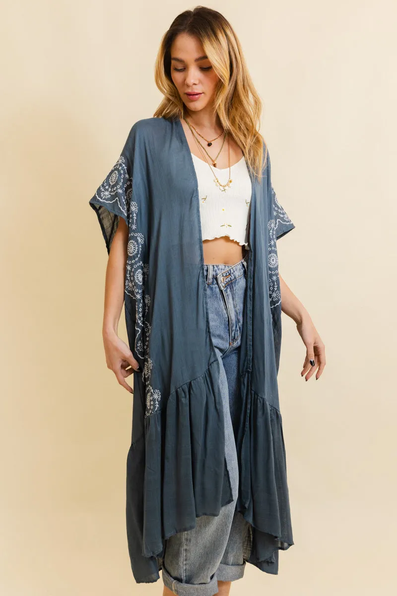 Boho Tribal Embroidered Longline Kimono