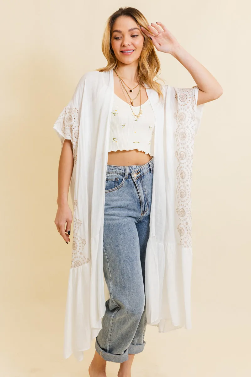 Boho Tribal Embroidered Longline Kimono