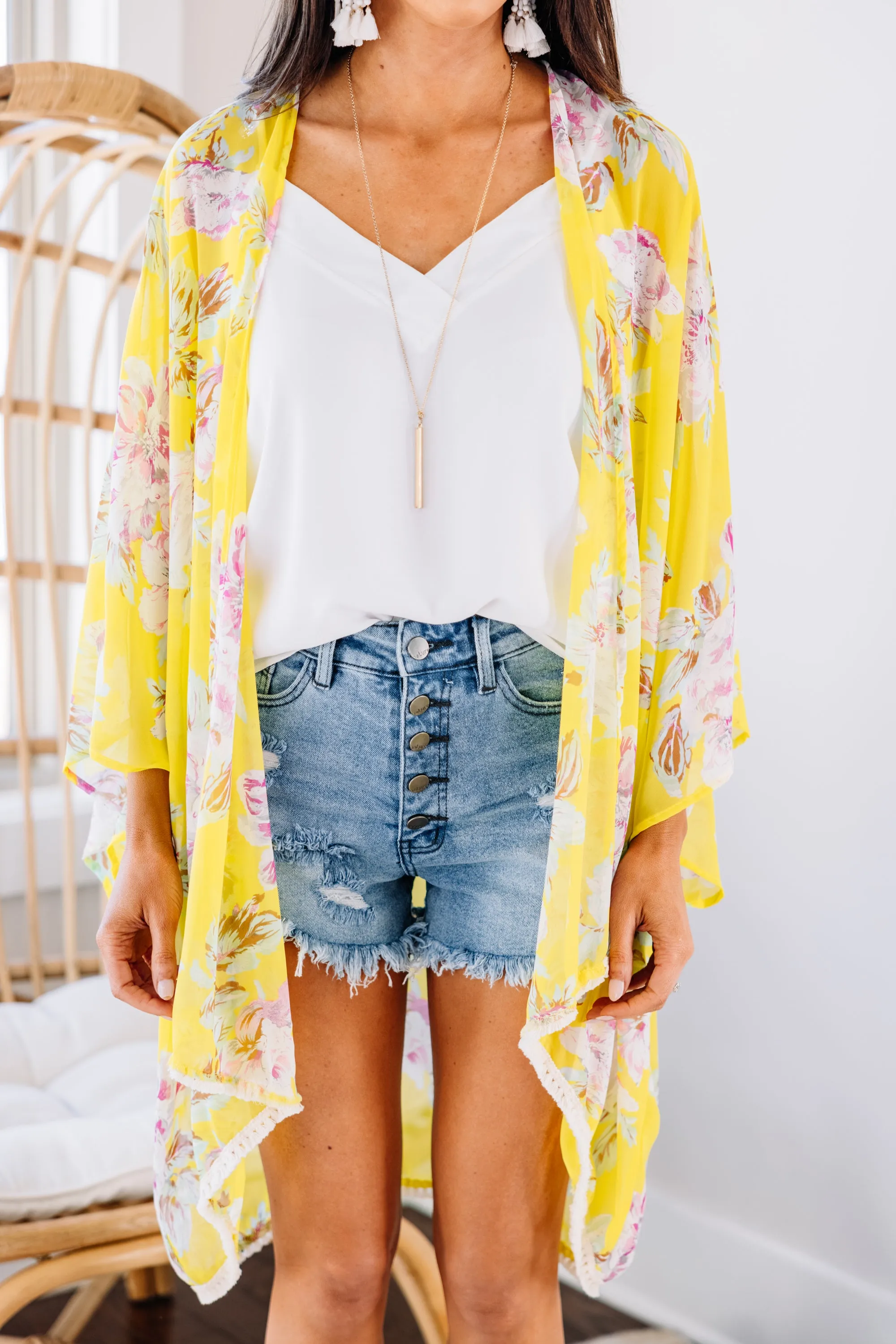 Bold Botanicals Yellow Floral Kimono