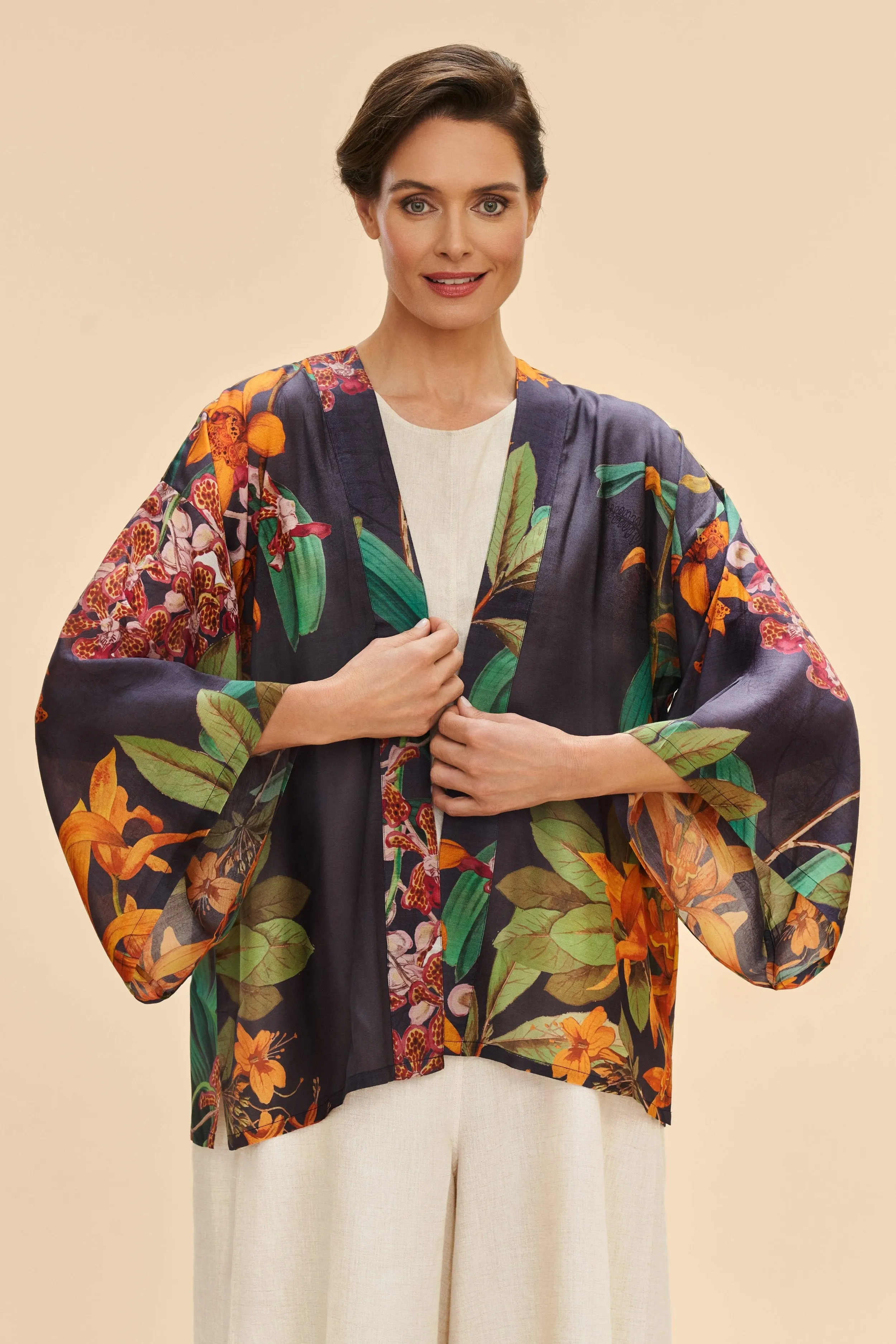 Botany Bliss Charcoal Kimono