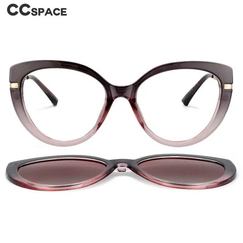 CCspace Unisex Full Rim Cat Eye Tr 90 Titanium Frame Eyeglasses Clip On Sunglasses 53673