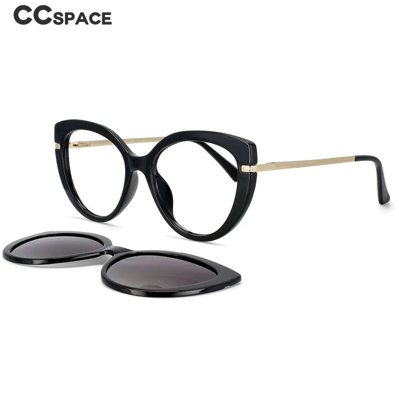 CCspace Unisex Full Rim Cat Eye Tr 90 Titanium Frame Eyeglasses Clip On Sunglasses 53673