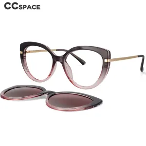 CCspace Unisex Full Rim Cat Eye Tr 90 Titanium Frame Eyeglasses Clip On Sunglasses 53673