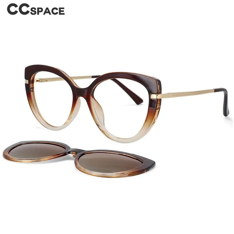 CCspace Unisex Full Rim Cat Eye Tr 90 Titanium Frame Eyeglasses Clip On Sunglasses 53673