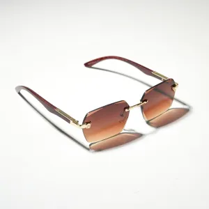 Chokore Rimless Leopard Head Sunglasses with Wooden Temple (Brown)