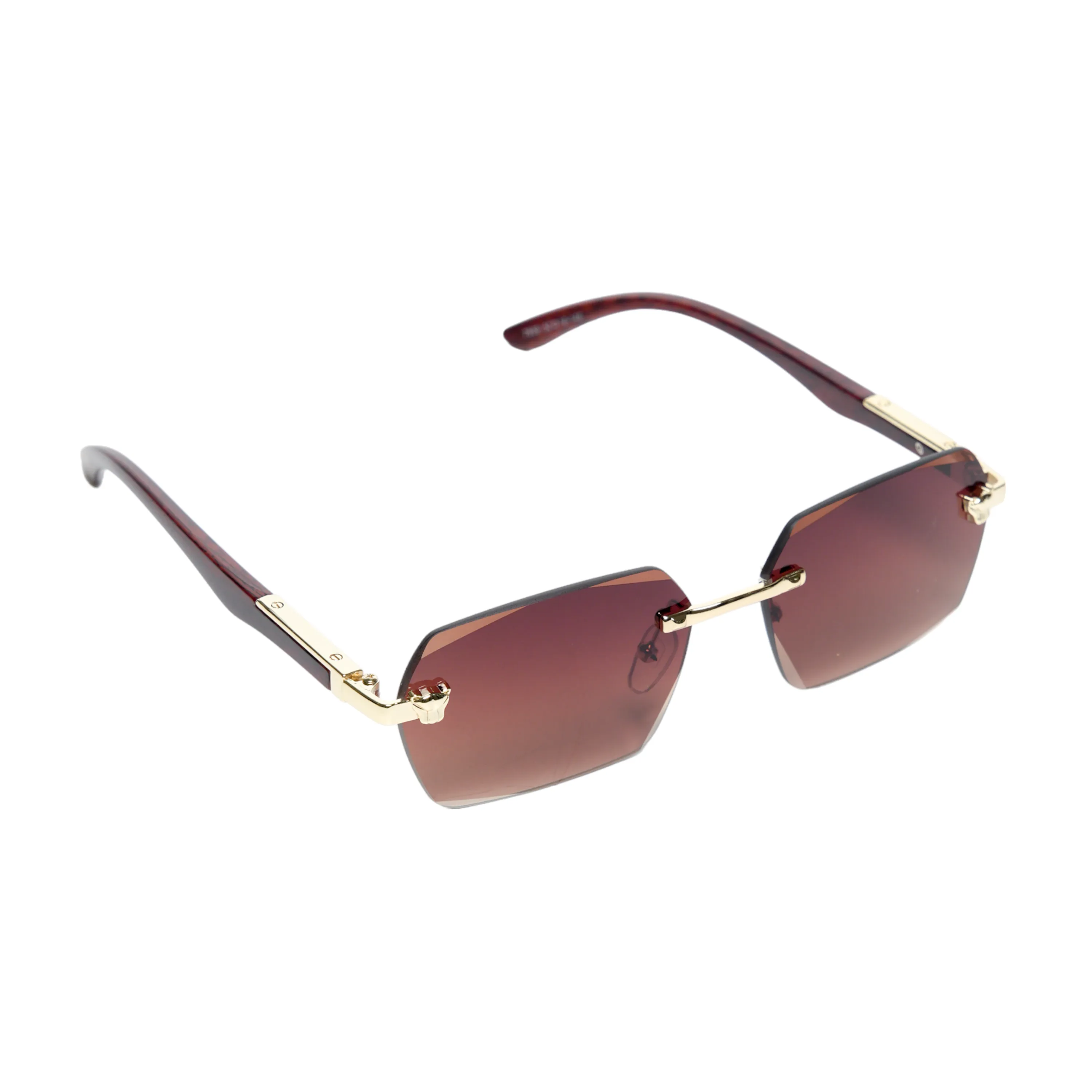 Chokore Rimless Leopard Head Sunglasses with Wooden Temple (Brown)