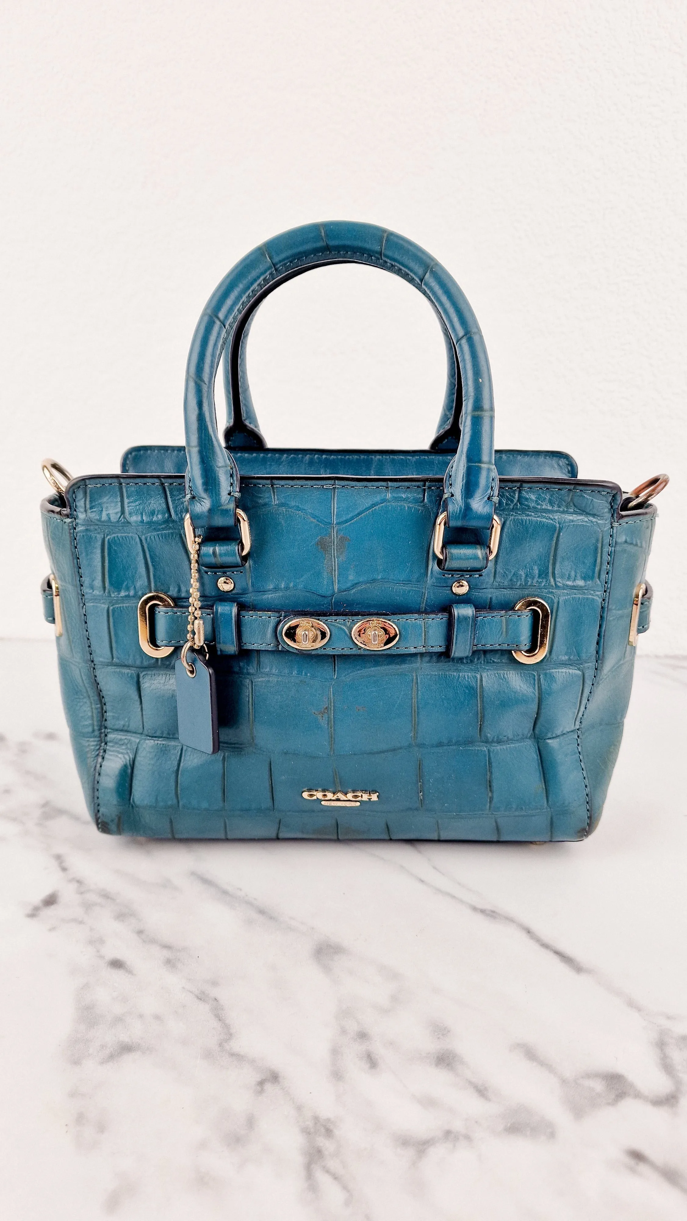 Coach Mini Blake Carryall in Teal Croc Embossed Leather - Handbag Crossbody Bag - Coach F37665