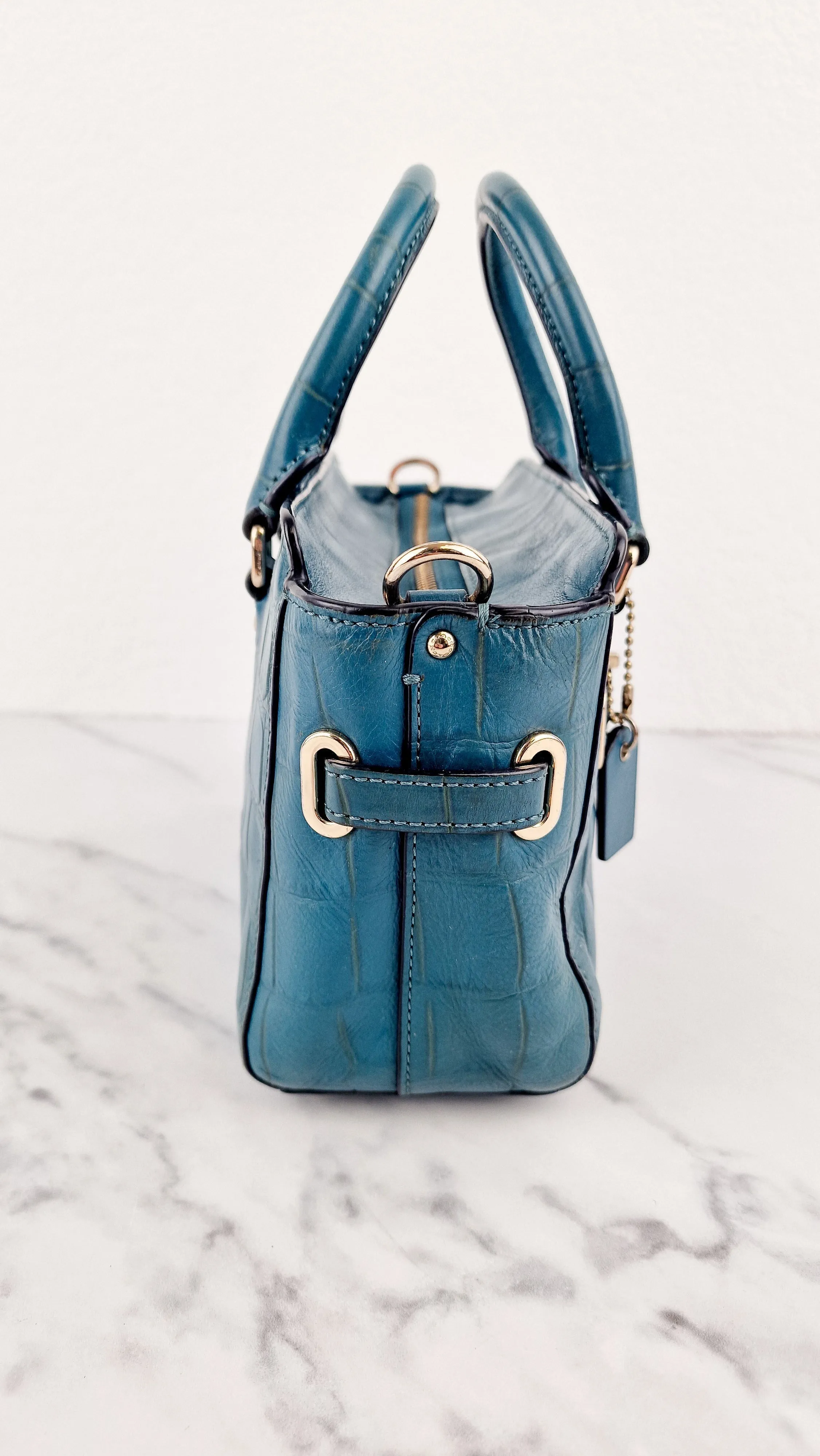 Coach Mini Blake Carryall in Teal Croc Embossed Leather - Handbag Crossbody Bag - Coach F37665