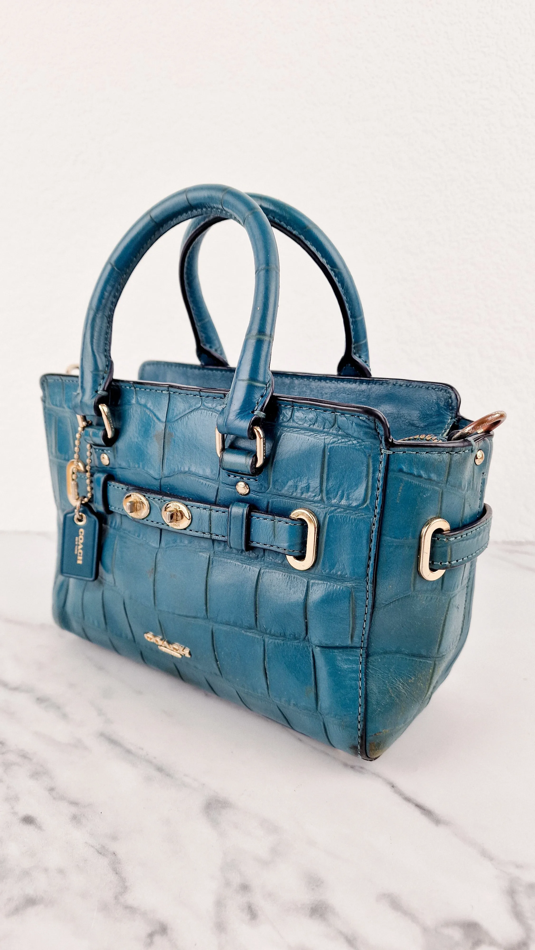 Coach Mini Blake Carryall in Teal Croc Embossed Leather - Handbag Crossbody Bag - Coach F37665