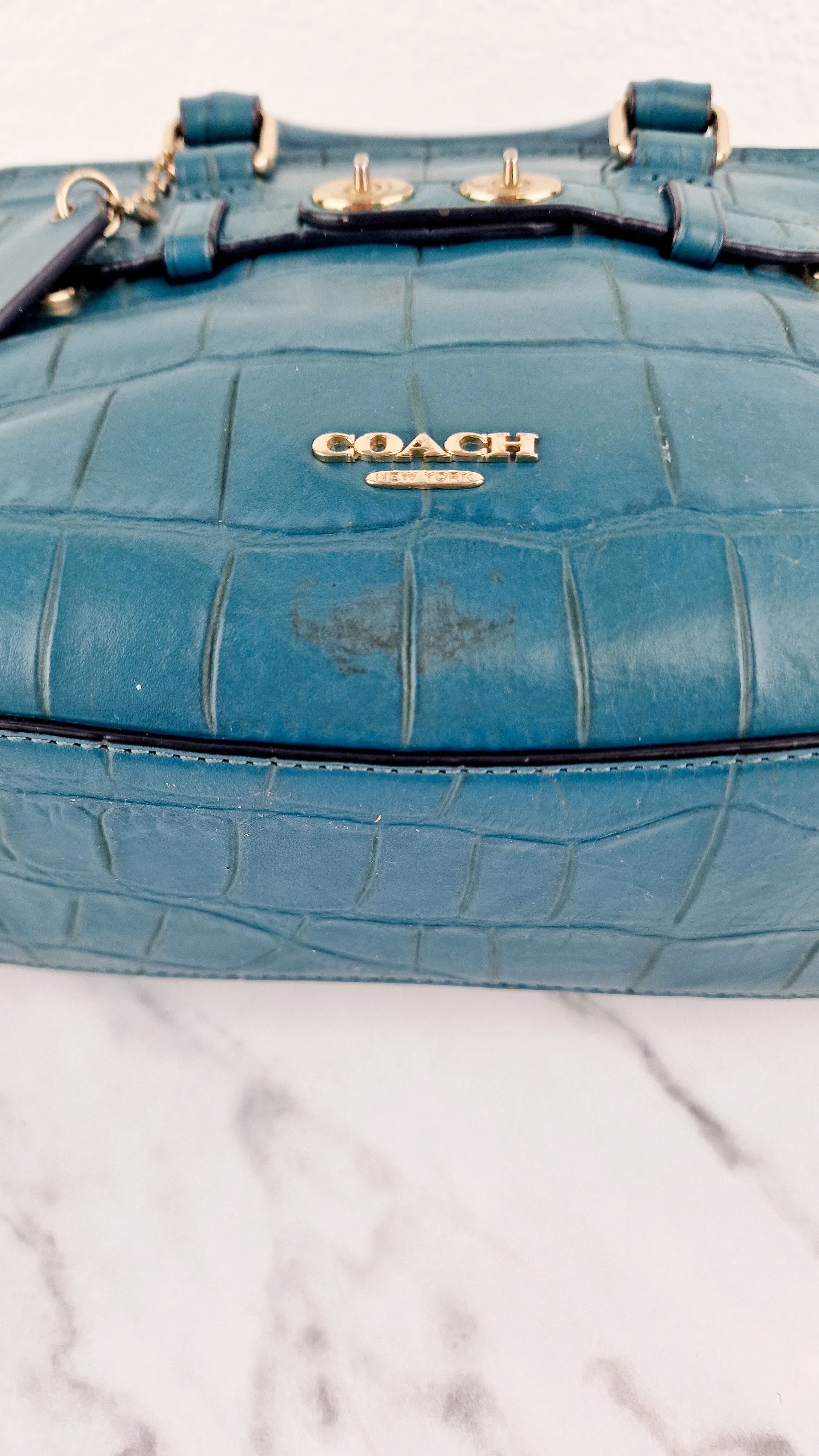 Coach Mini Blake Carryall in Teal Croc Embossed Leather - Handbag Crossbody Bag - Coach F37665