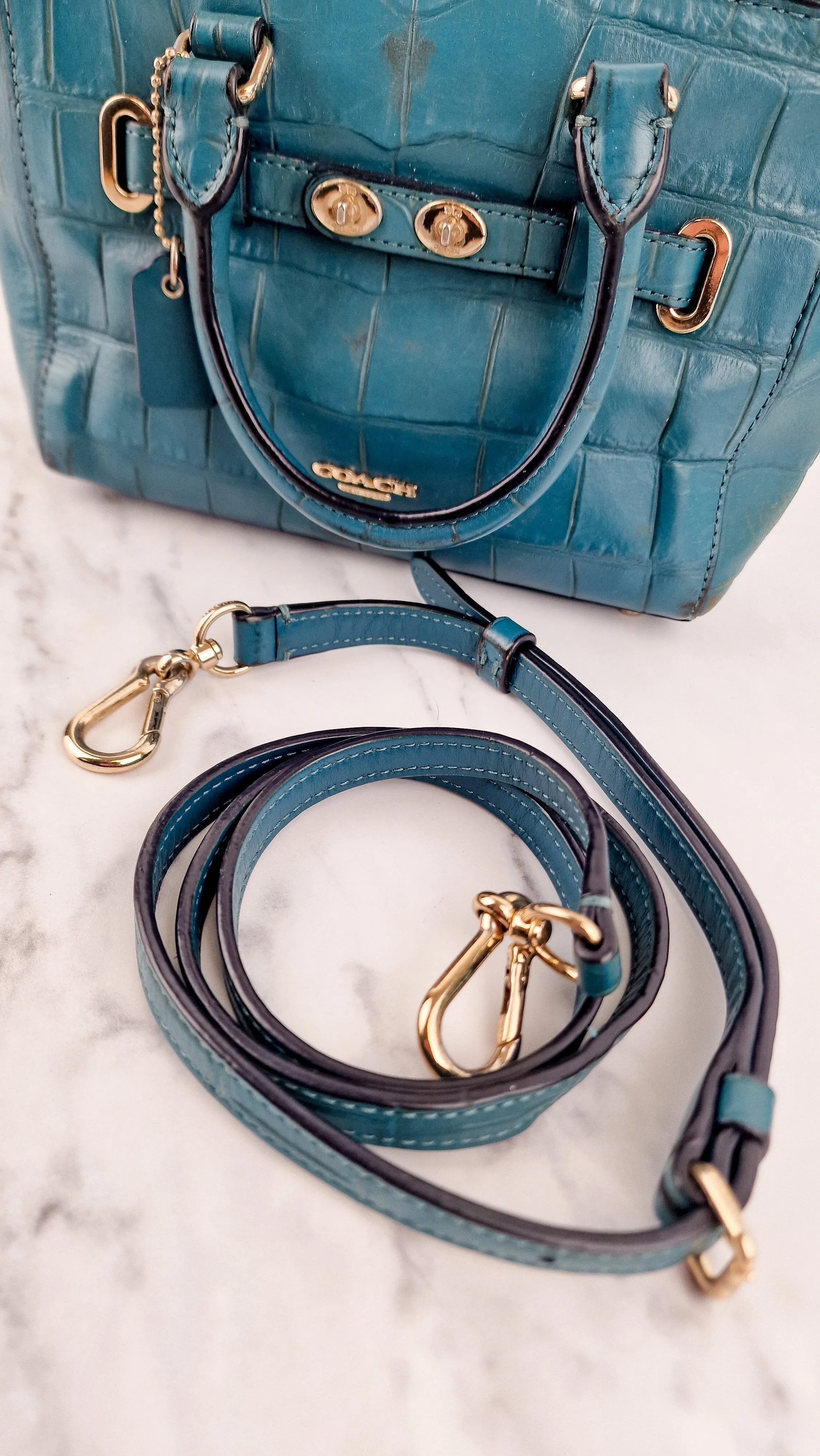 Coach Mini Blake Carryall in Teal Croc Embossed Leather - Handbag Crossbody Bag - Coach F37665