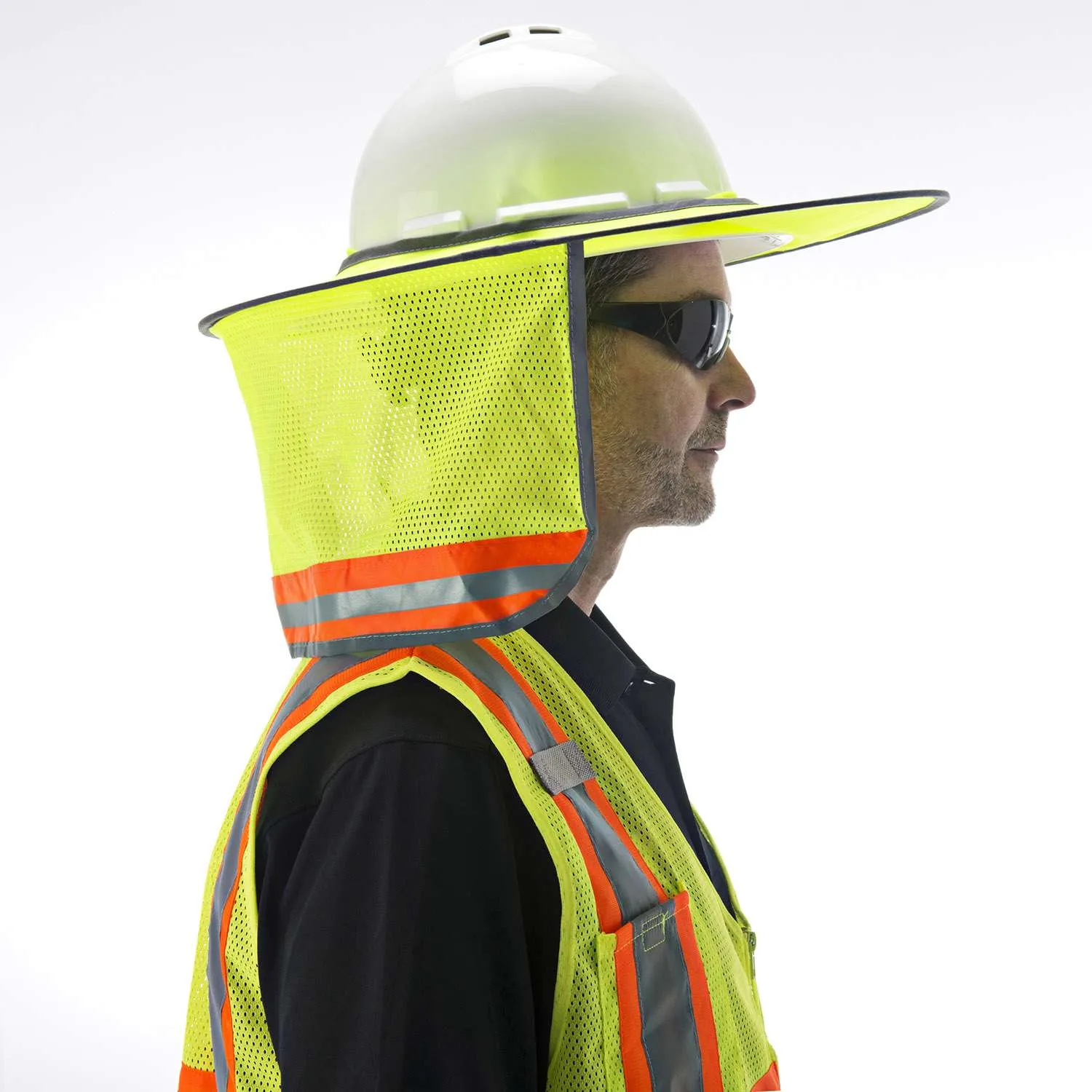 CORDOVA - Full brim Neck Shade, Polyester Mesh with reflective striping, Hi-Vis Lime