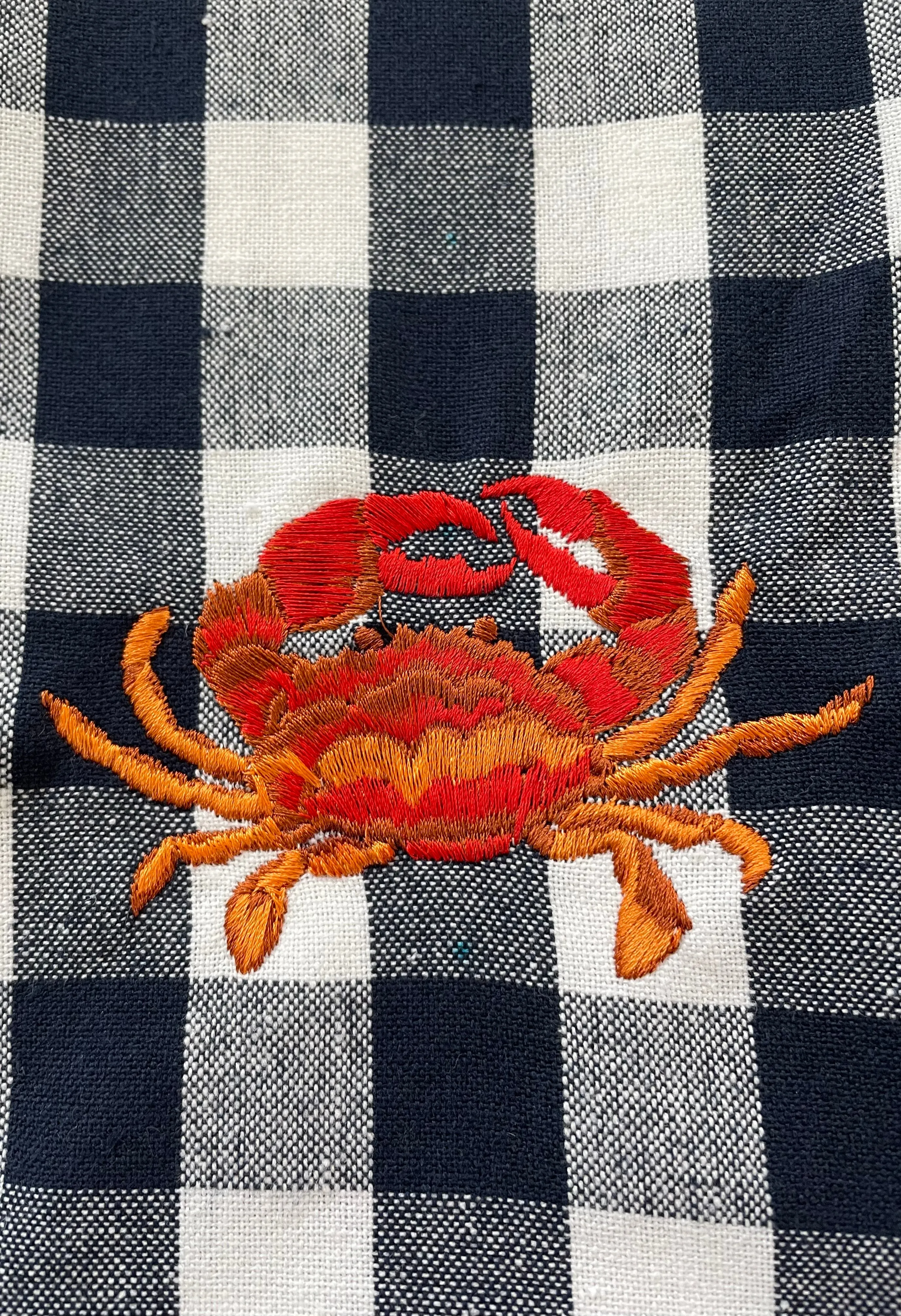 Crab Embroidered Kitchen Towel. Cotton Dish Towels