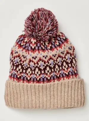 First Frost Fairisle Pom Pom Beanie - Ivory/Tan