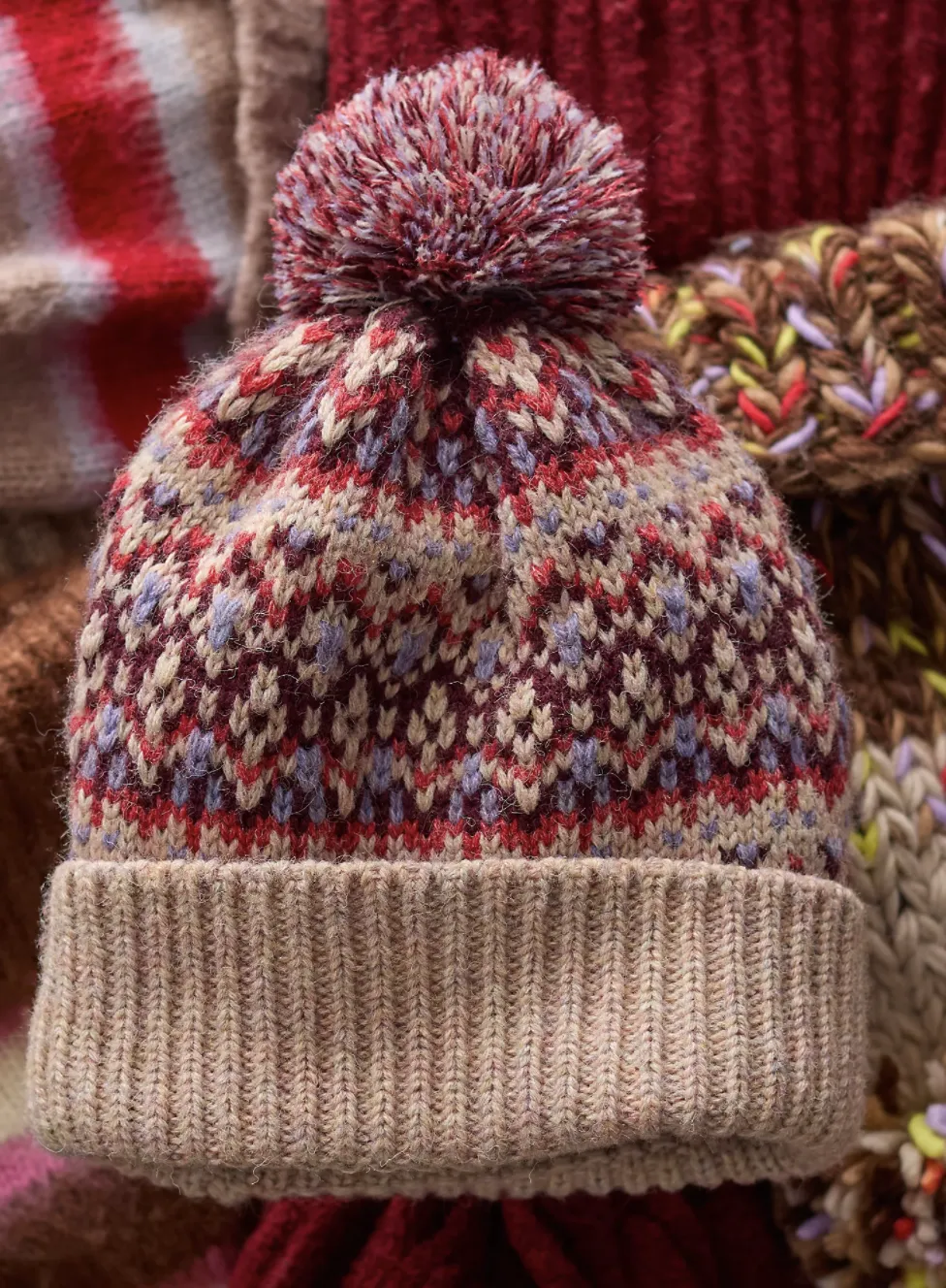 First Frost Fairisle Pom Pom Beanie - Ivory/Tan