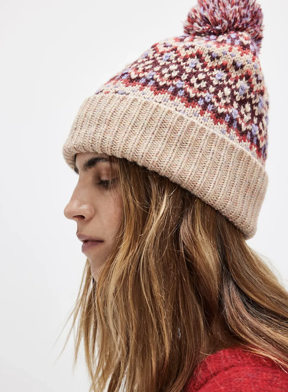 First Frost Fairisle Pom Pom Beanie - Ivory/Tan