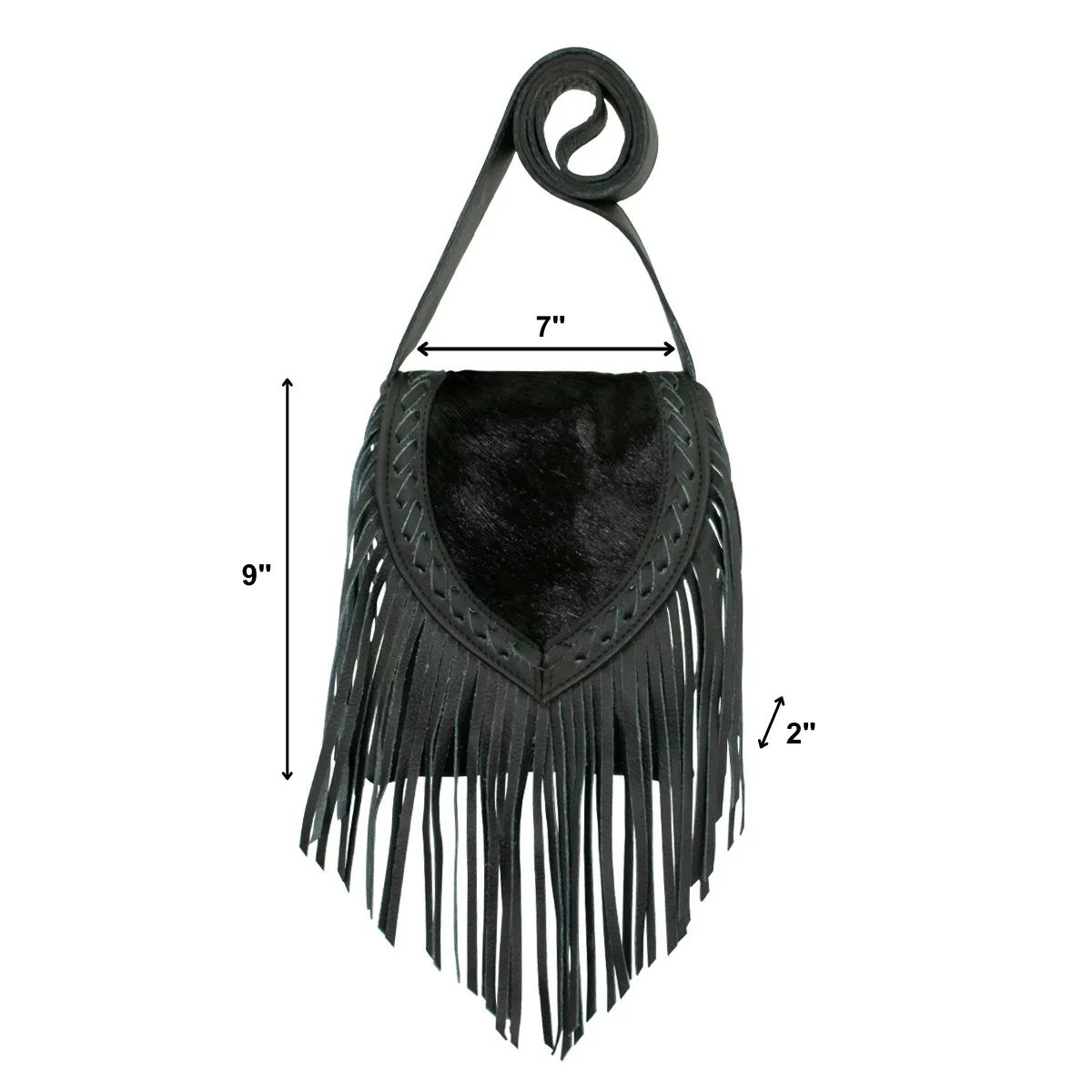 Fringed Cowgirl Flap Bag Crossbody - Black Hair on Hide