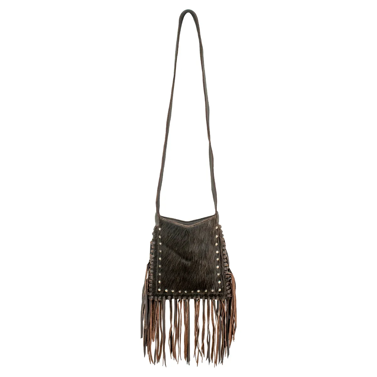 Fringed Cowgirl Messenger Crossbody - Brindle Hair on Hide