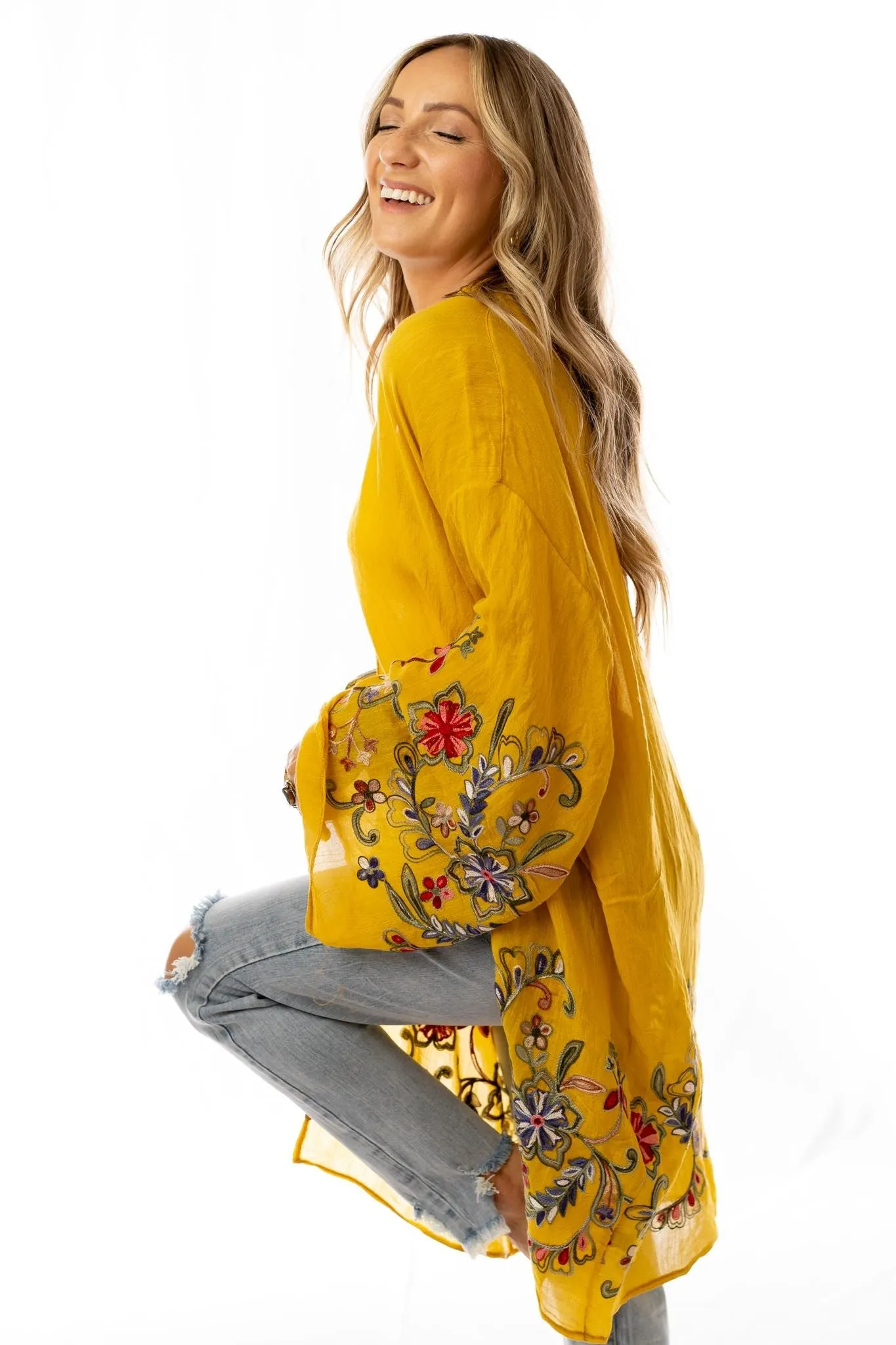 Fun In Florals Kimono - Mustard