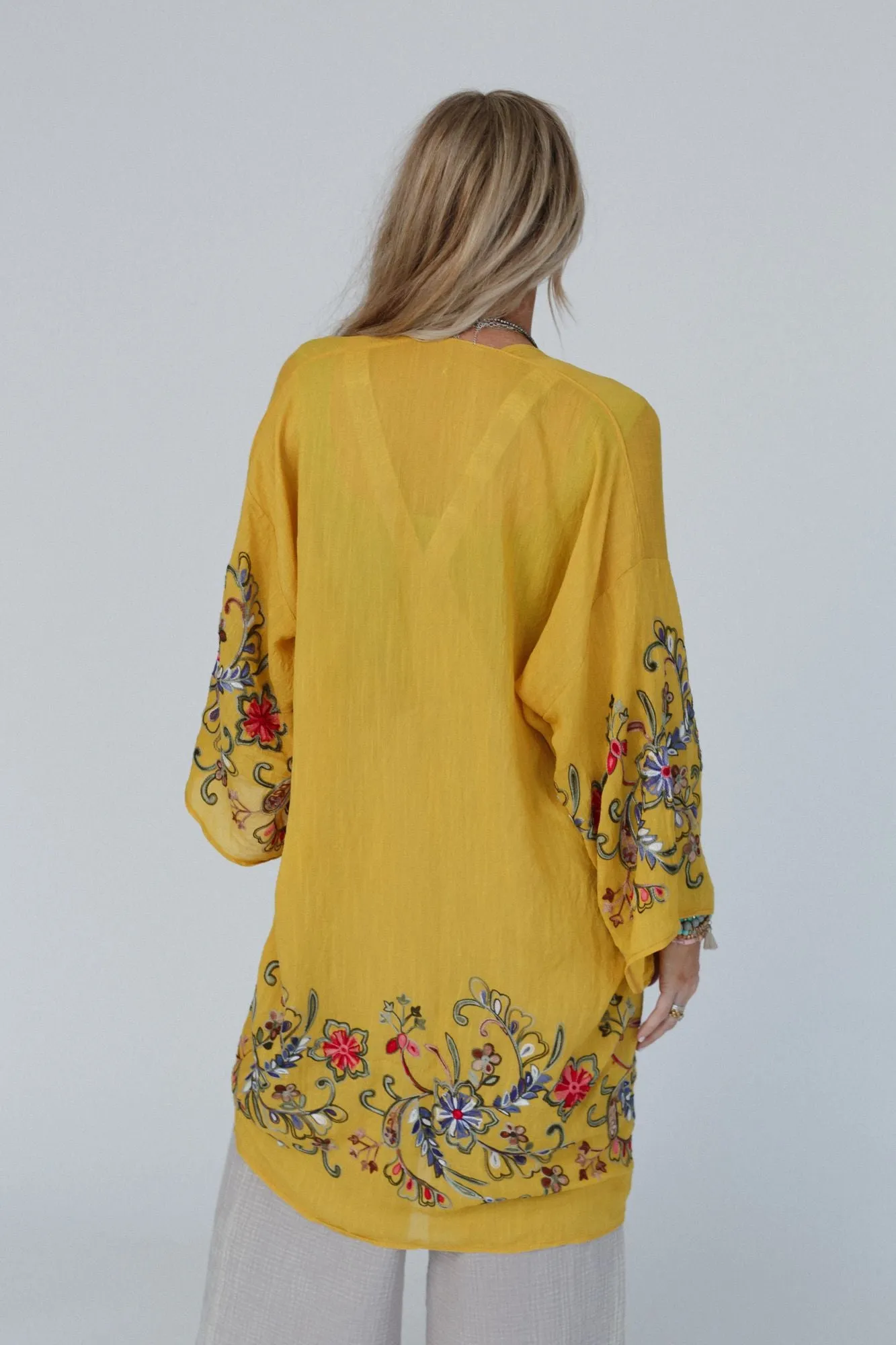 Fun In Florals Kimono - Mustard