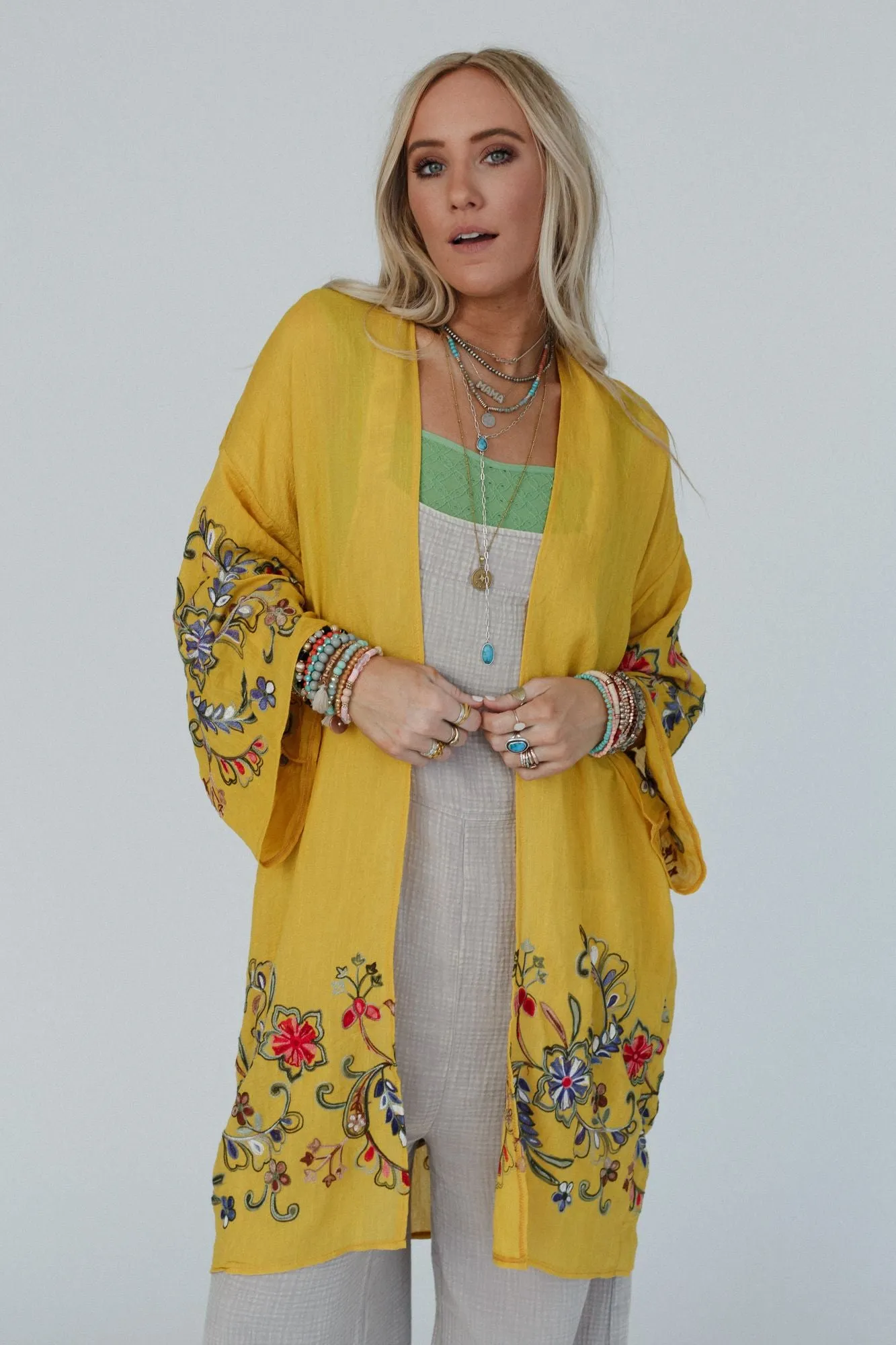 Fun In Florals Kimono - Mustard