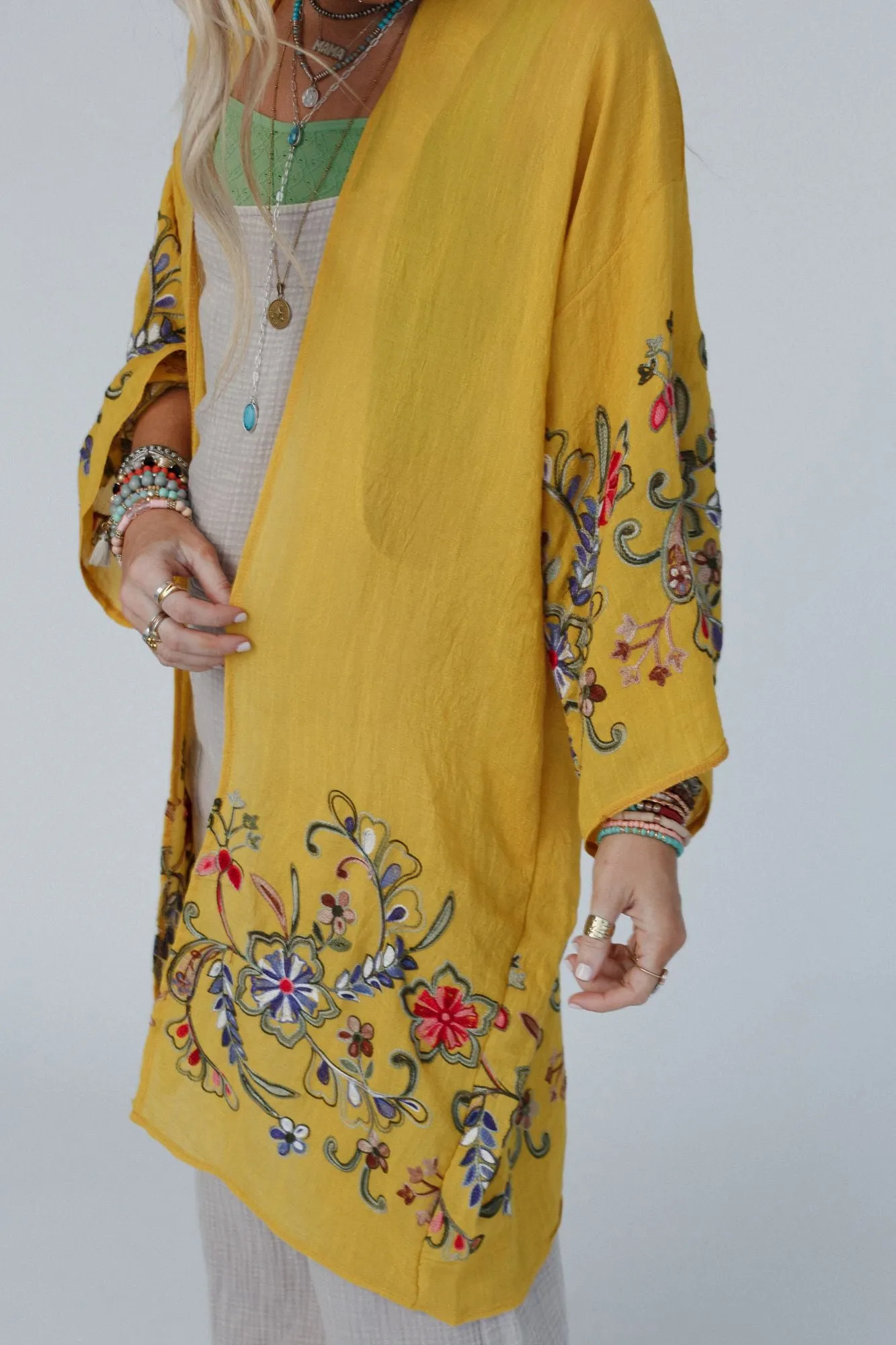 Fun In Florals Kimono - Mustard