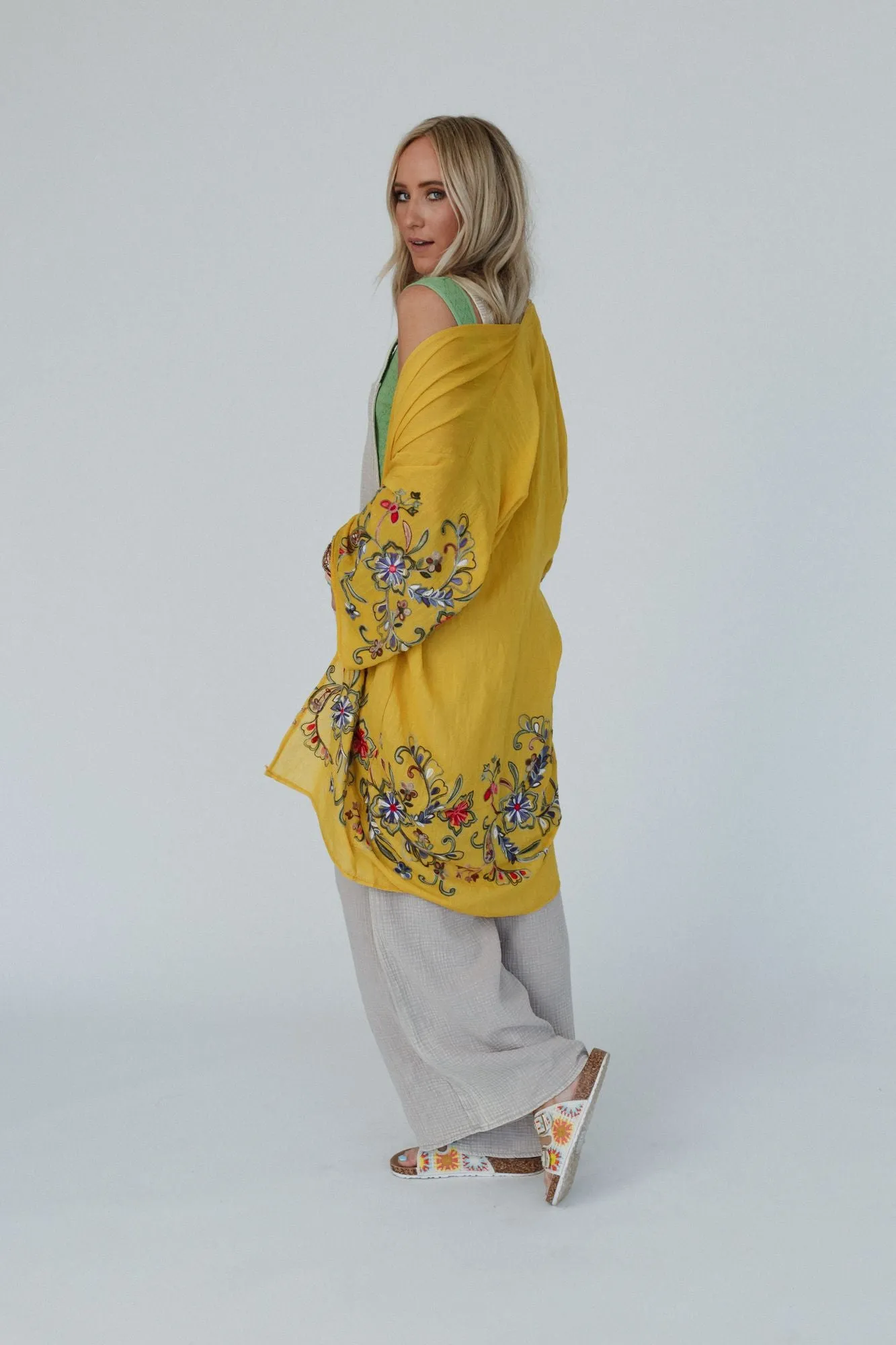 Fun In Florals Kimono - Mustard