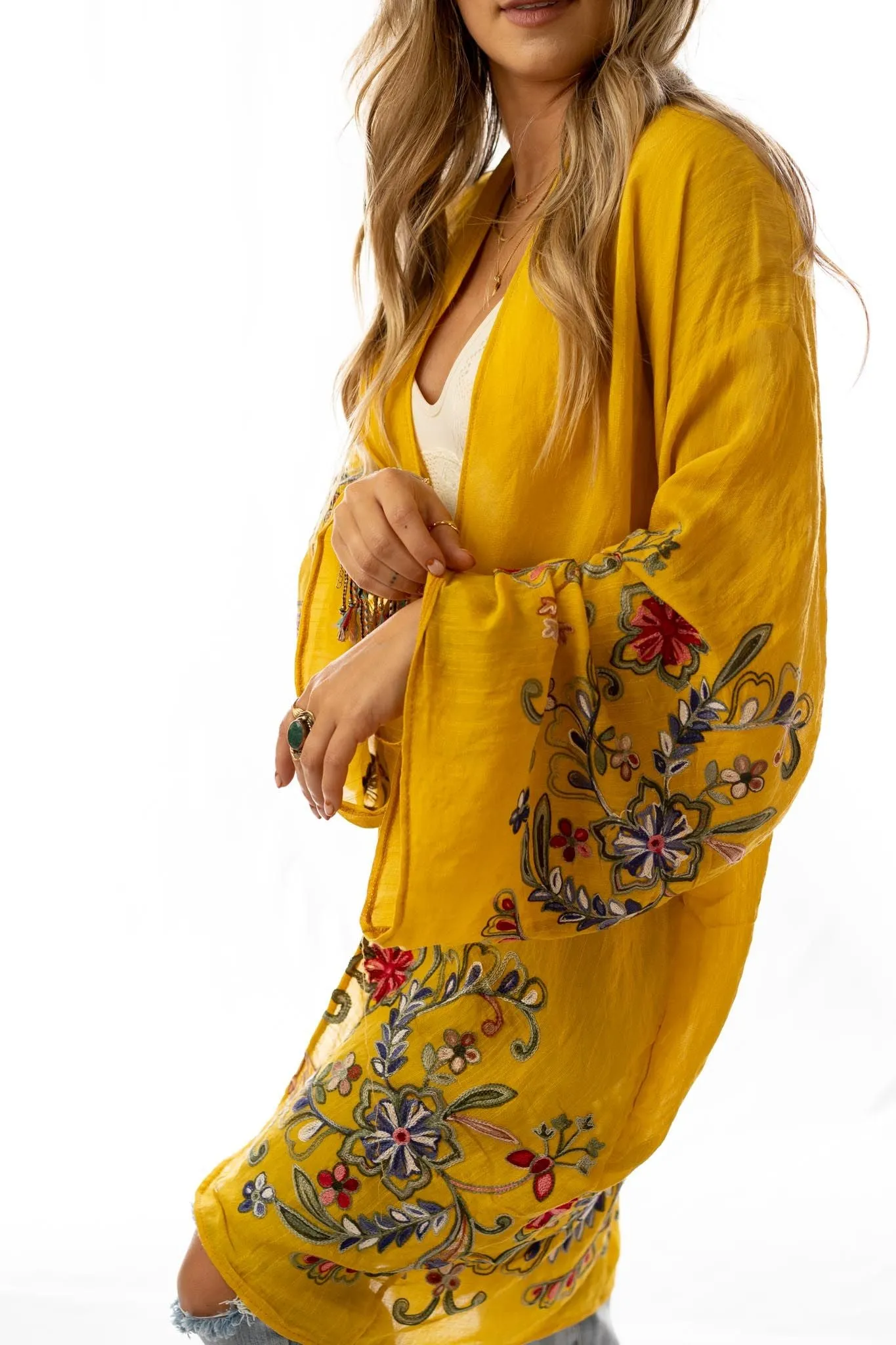 Fun In Florals Kimono - Mustard