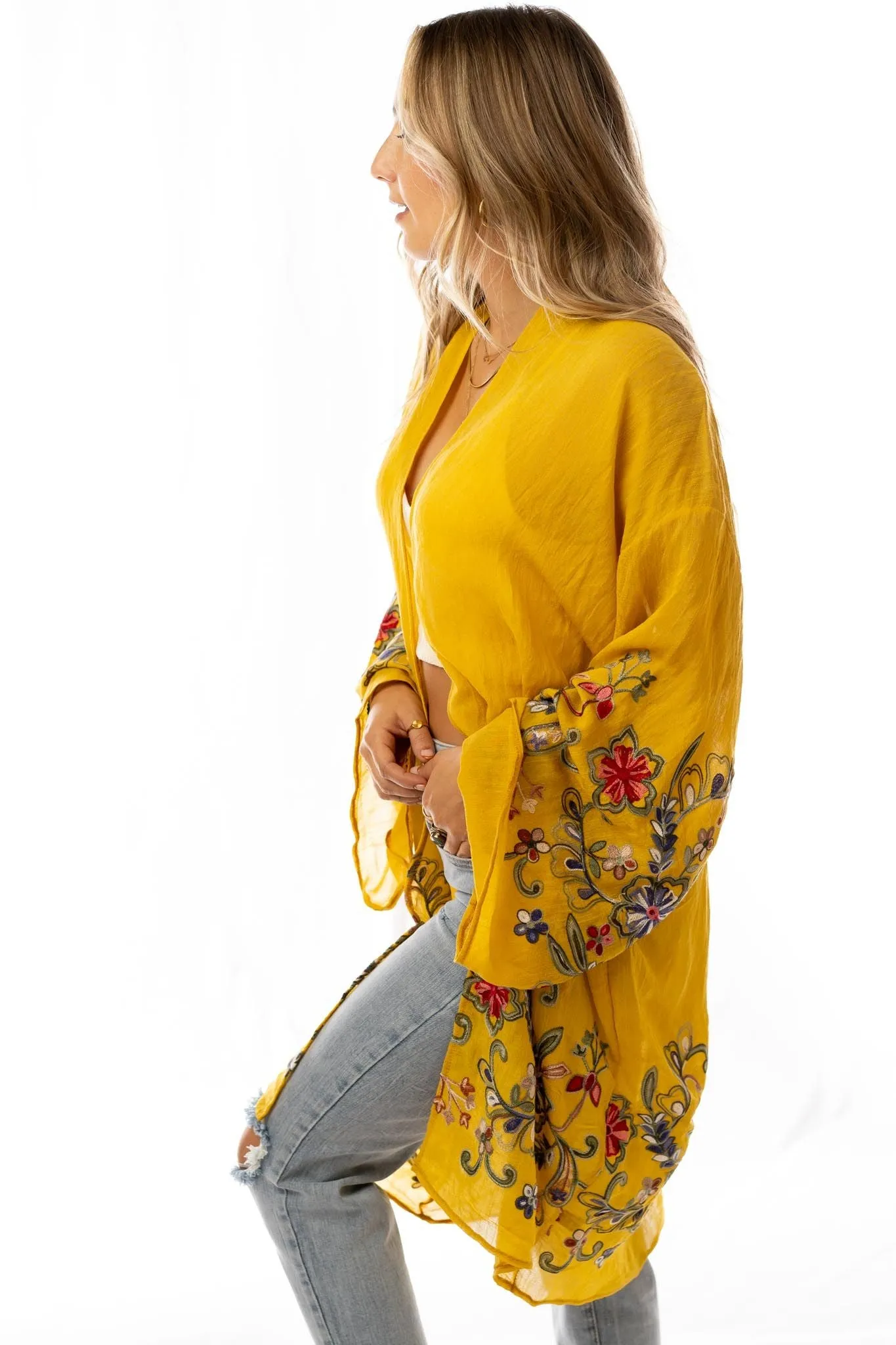 Fun In Florals Kimono - Mustard