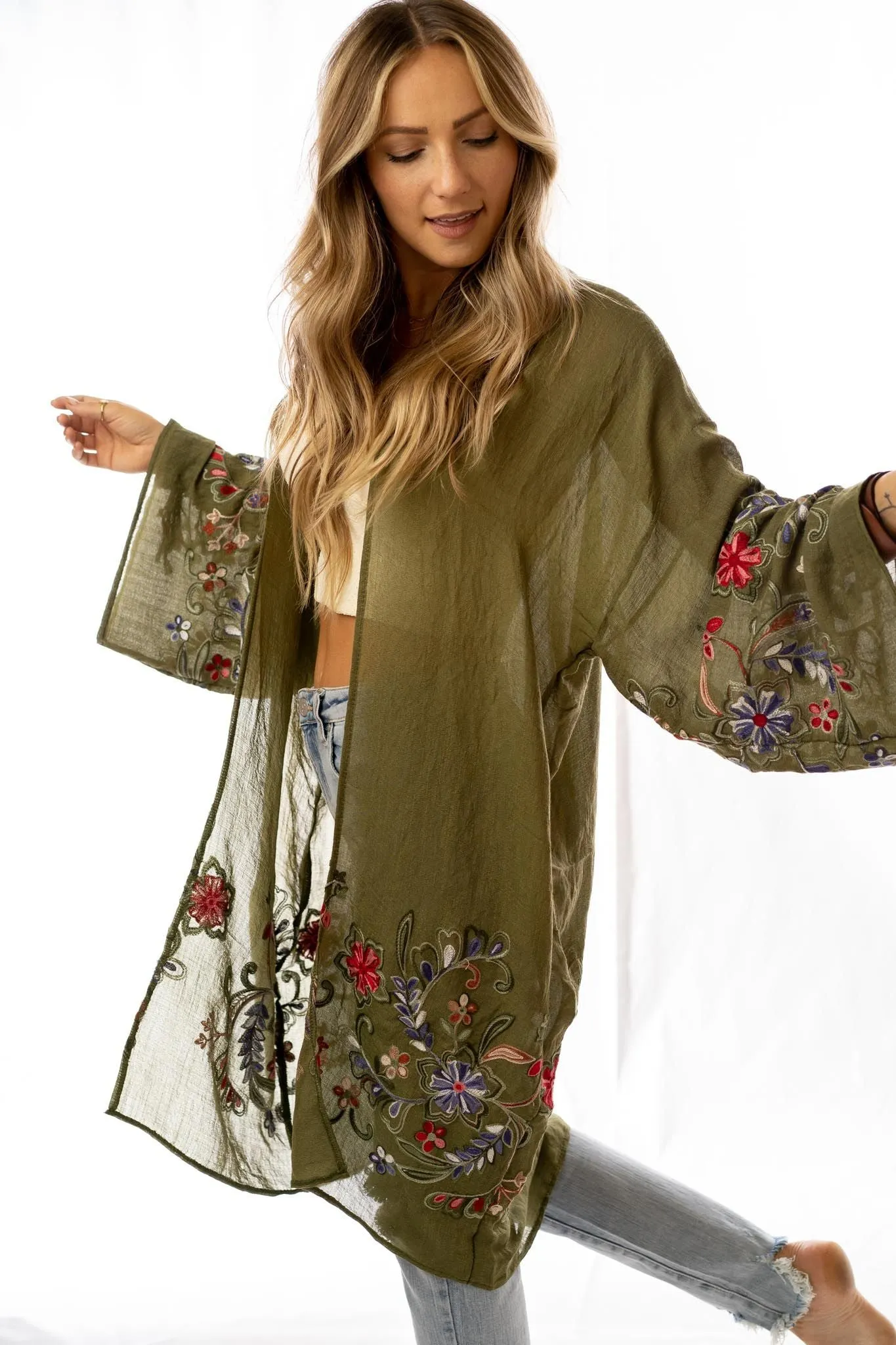 Fun In Florals Kimono - Olive