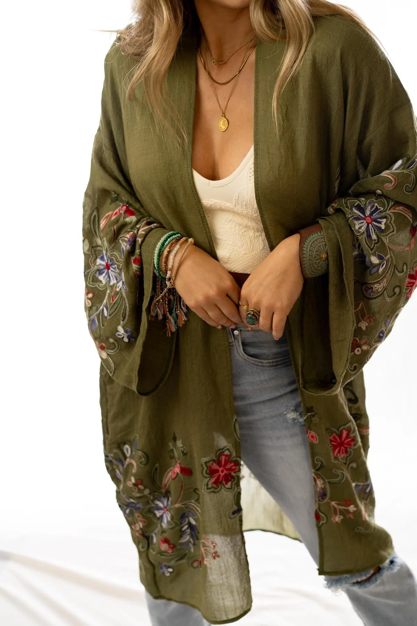 Fun In Florals Kimono - Olive