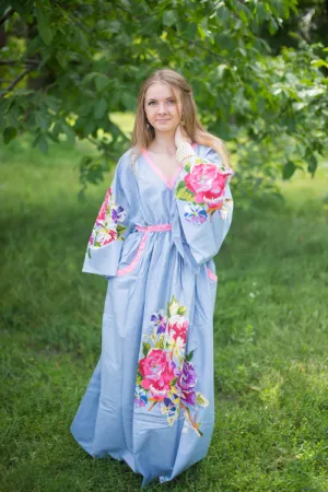 Gray Breezy Bohemian Style Caftan in One Long Flower Pattern