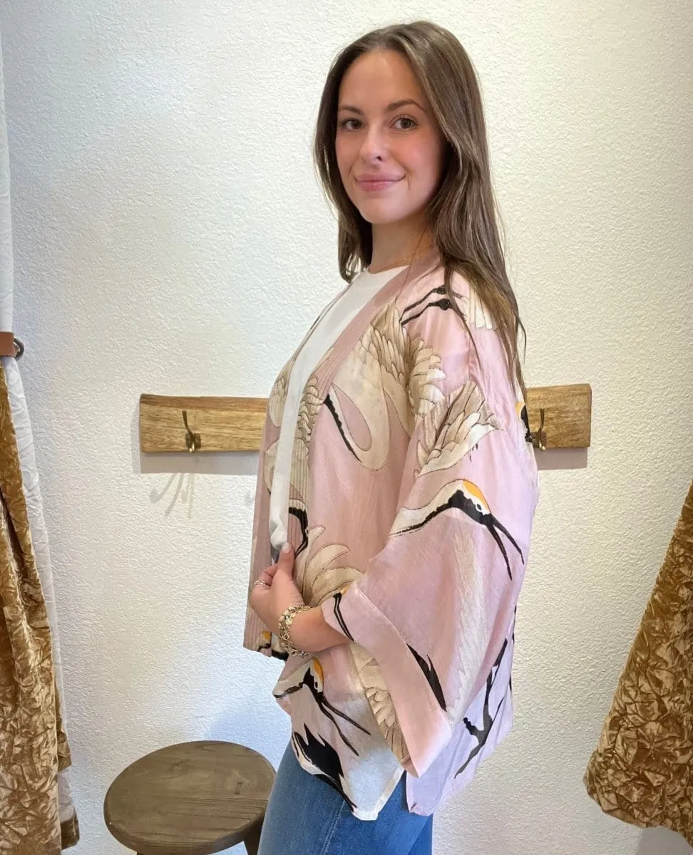 Heron Pink Short Kimono