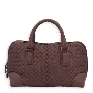 Intrecciato Zipped Carryall Purple Top Handle Bag in Nappa Leather, Gold hardware