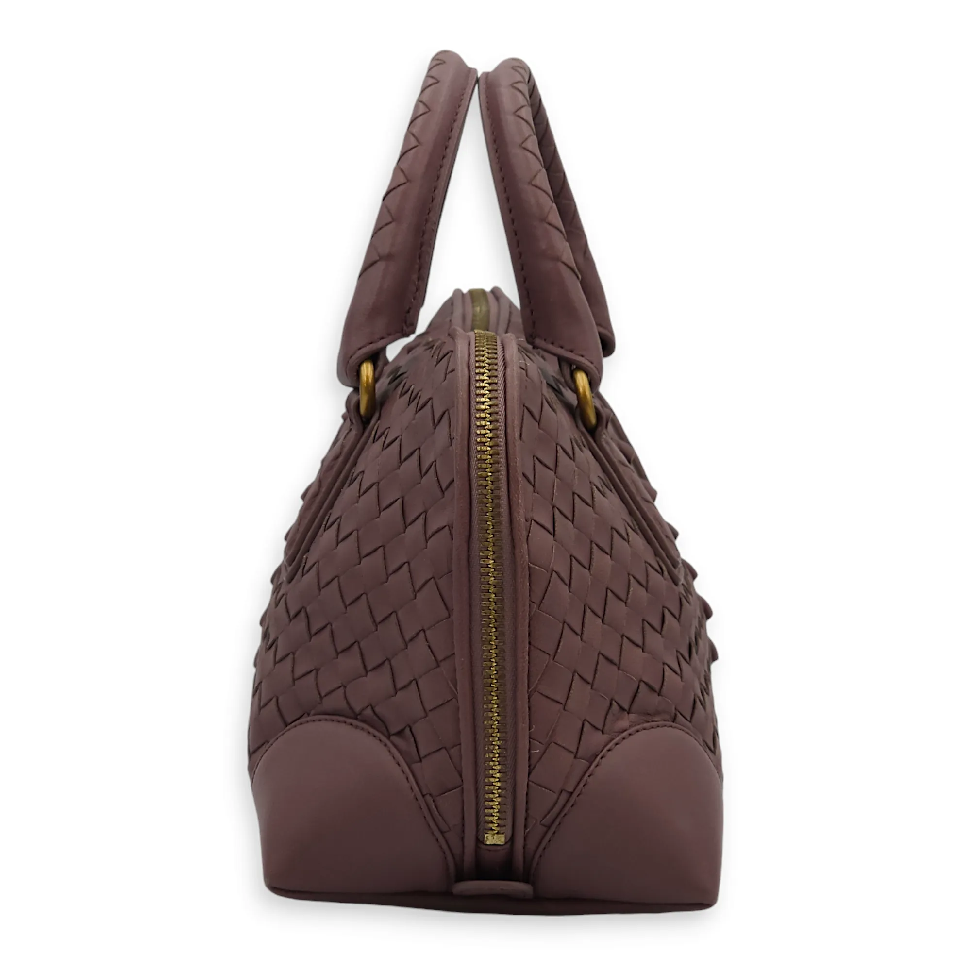 Intrecciato Zipped Carryall Purple Top Handle Bag in Nappa Leather, Gold hardware