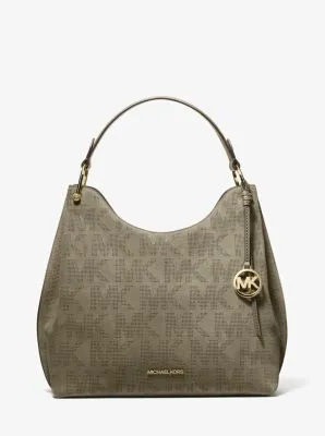 Joan Large Logo Perforated Suede Shoulder Bag