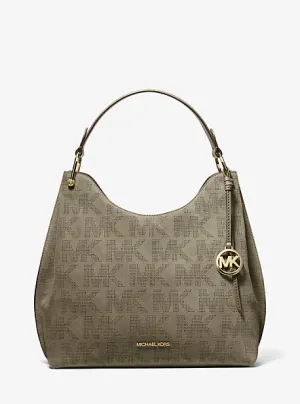 Joan Large Logo Perforated Suede Shoulder Bag