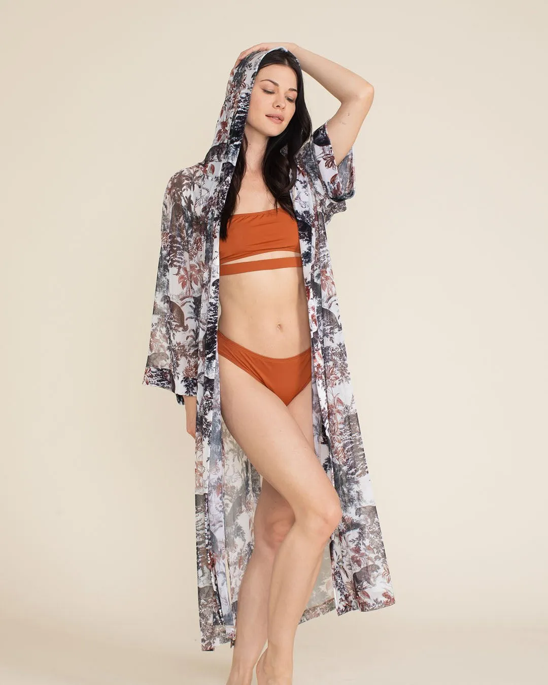 Leopard Toile Hooded Mesh Kimono | Women's