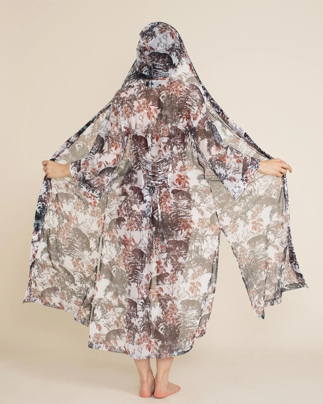 Leopard Toile Hooded Mesh Kimono | Women's