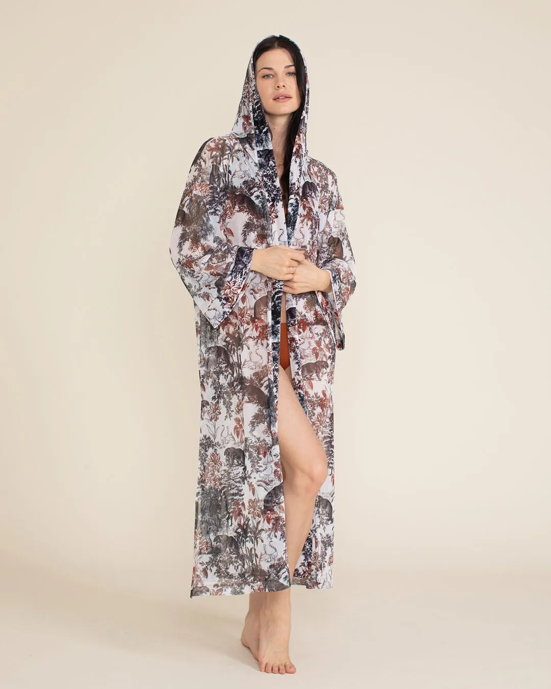 Leopard Toile Hooded Mesh Kimono | Women's