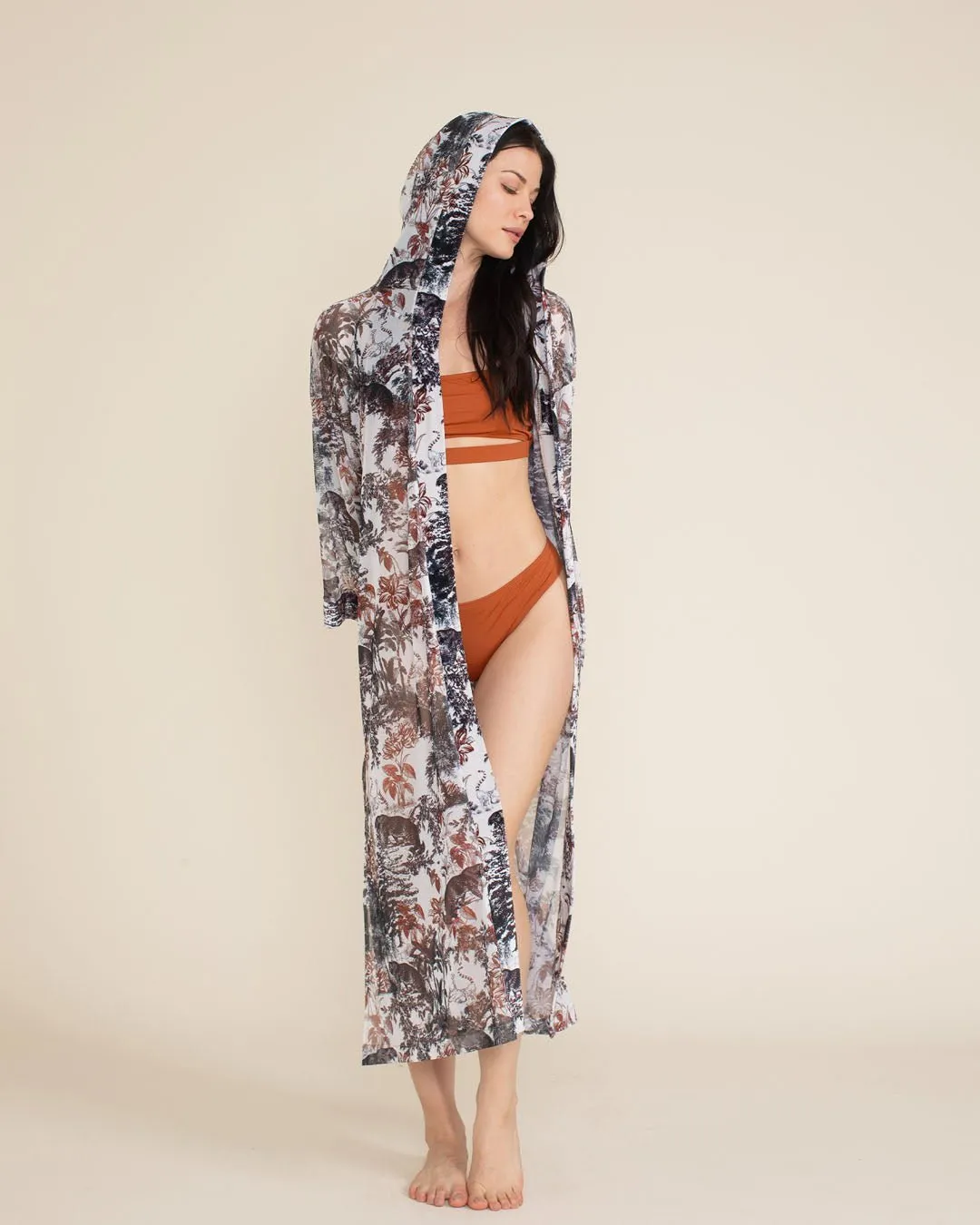 Leopard Toile Hooded Mesh Kimono | Women's