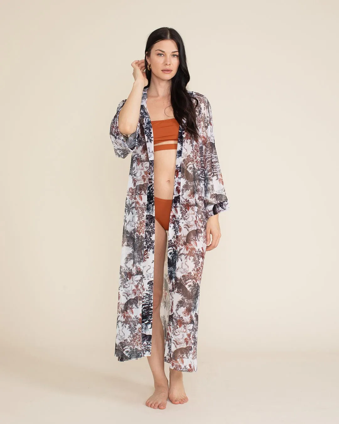 Leopard Toile Hooded Mesh Kimono | Women's