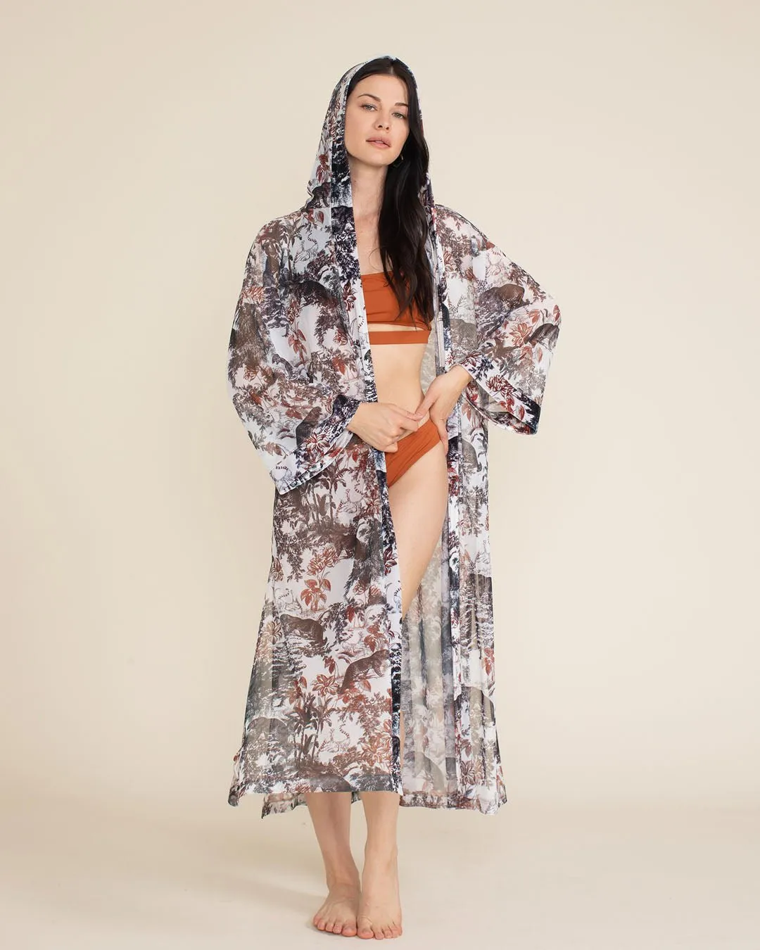 Leopard Toile Hooded Mesh Kimono | Women's