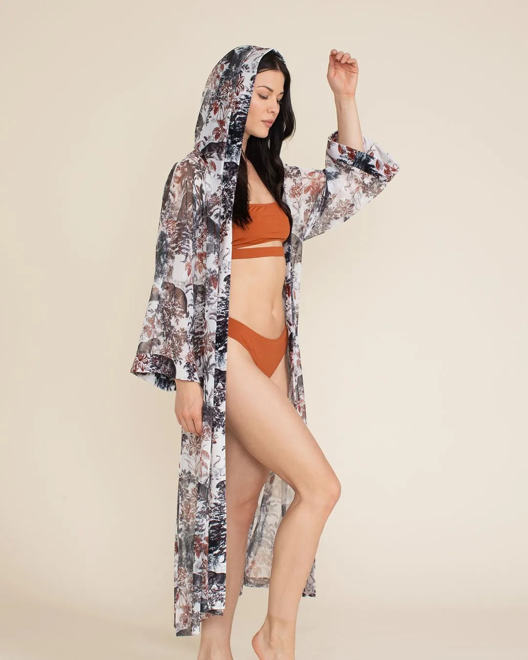 Leopard Toile Hooded Mesh Kimono | Women's