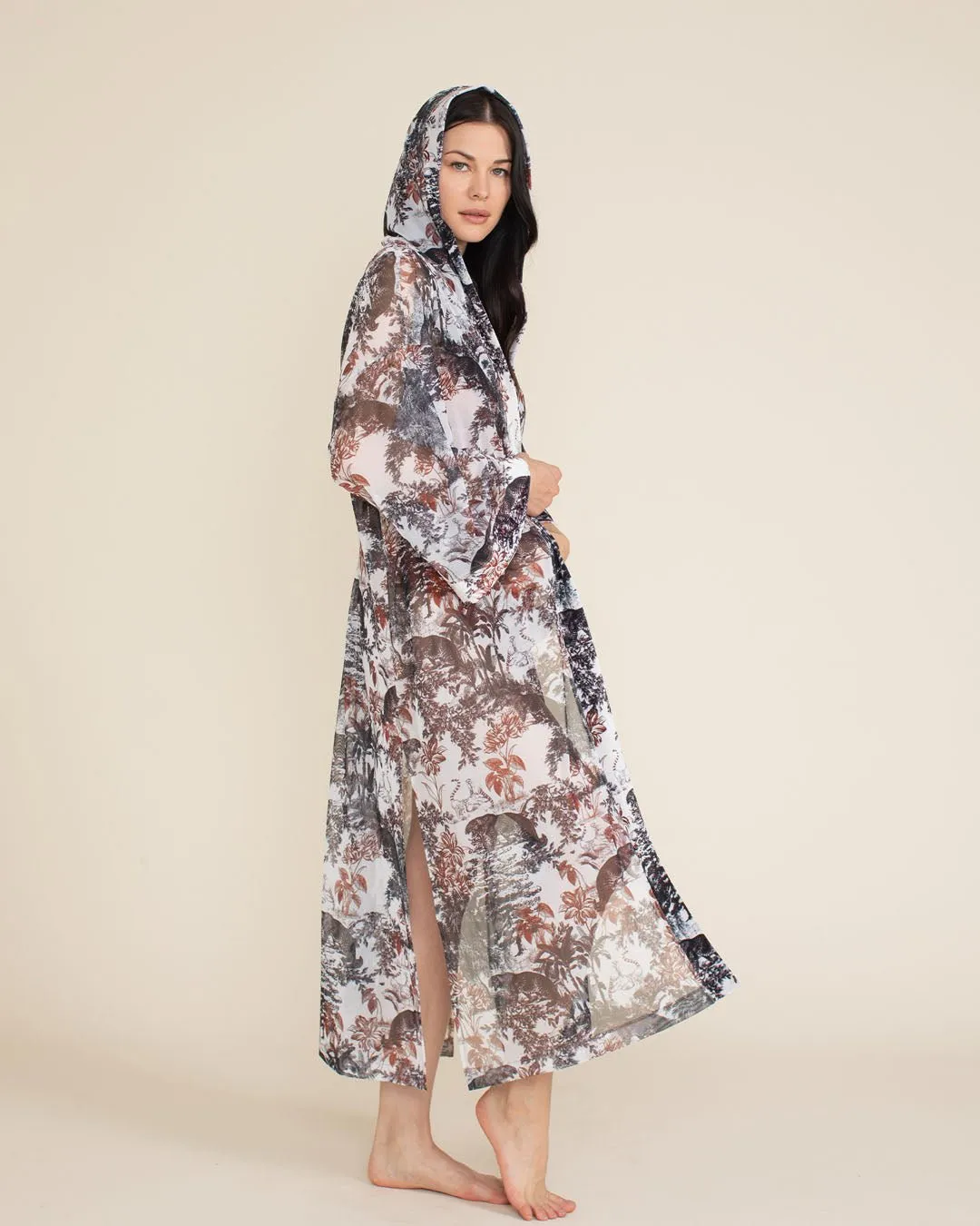 Leopard Toile Hooded Mesh Kimono | Women's